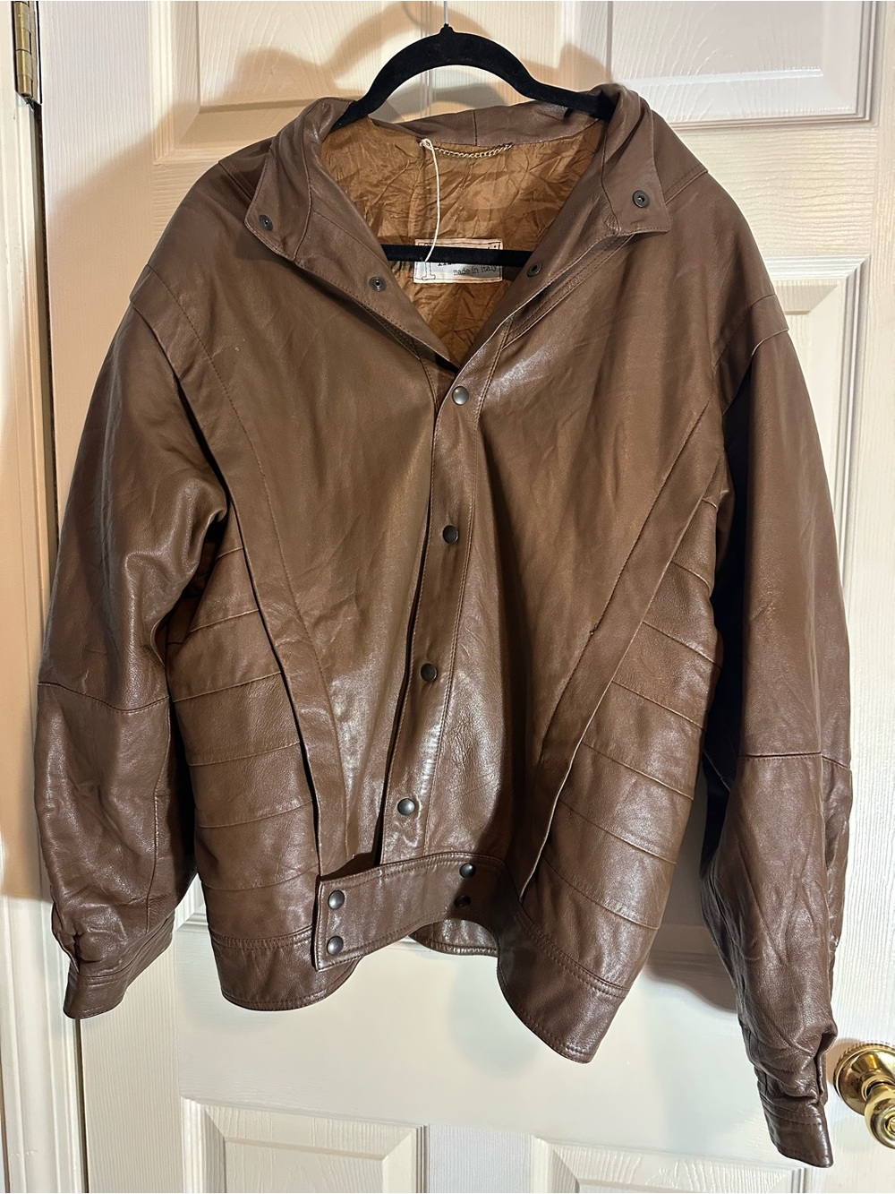 RG Women's Brown Leather Hooded Jacket -Zip-Snap leather jacket